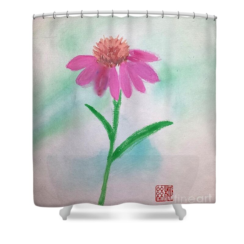 Pink Flower Shower Curtain featuring the painting One Petal at a Time by Margaret Welsh Willowsilk