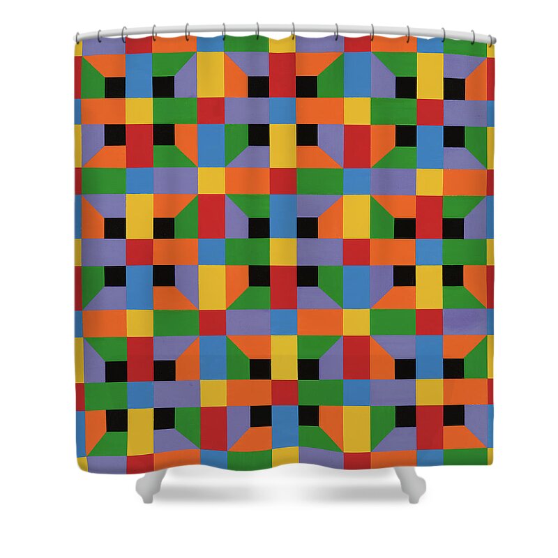 Abstract Shower Curtain featuring the painting Open Quadrilateral Lattice by Janet Hansen
