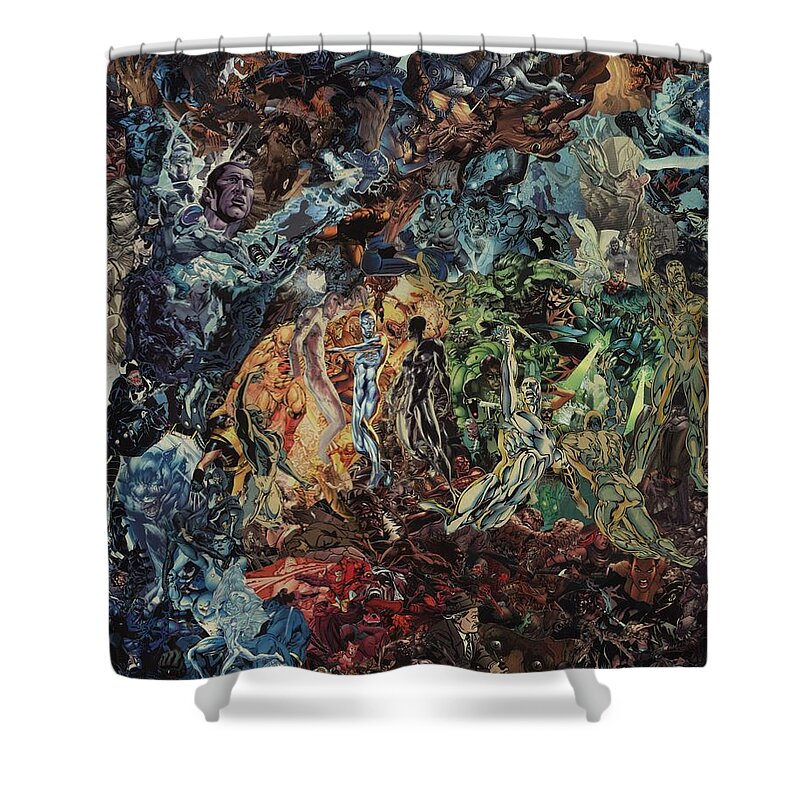 El Greco Shower Curtain featuring the mixed media Opening of the Fifth Seal after El Greco by Joshua Redman