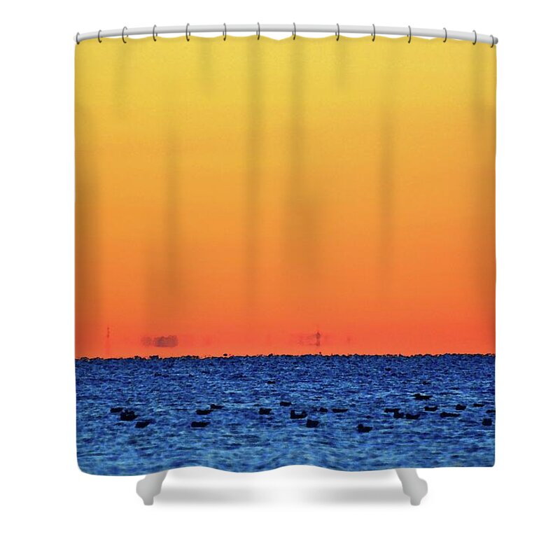 Abstract Shower Curtain featuring the digital art Orange And Blue Morning 2 by Lyle Crump