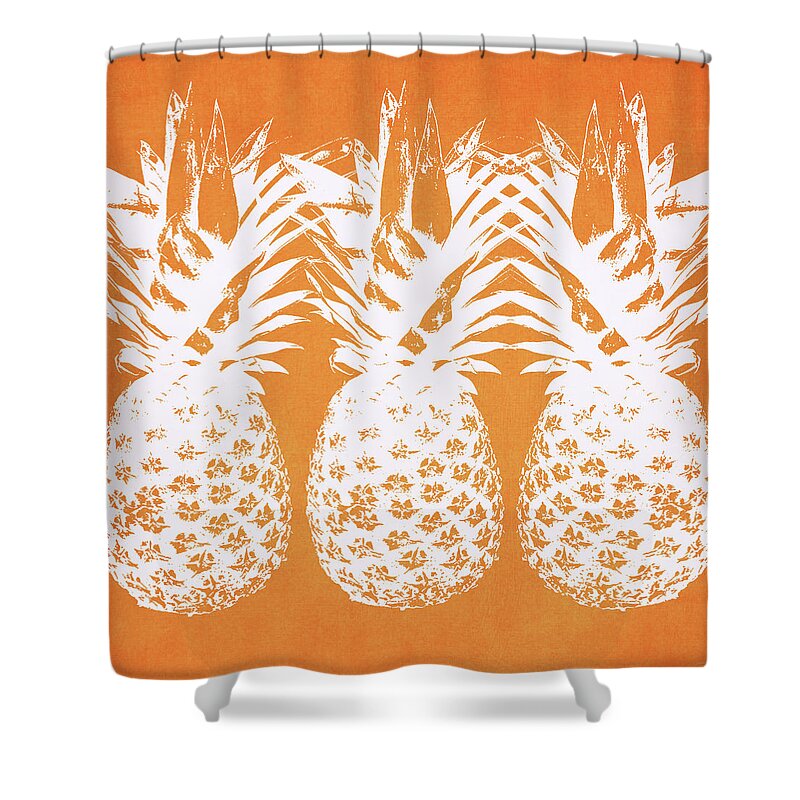 Pineapple Shower Curtain featuring the painting Orange and White Pineapples- Art by Linda Woods by Linda Woods