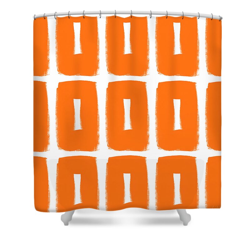 Orange Shower Curtain featuring the mixed media Orange Boxes- Art by Linda Woods by Linda Woods