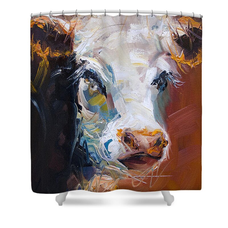 Cow Shower Curtain featuring the painting Orange Cow by Diane Whitehead