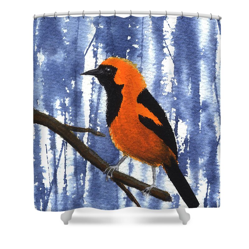 Bird Shower Curtain featuring the painting Orange-headed Oriole by Lynn Quinn