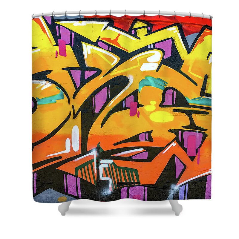 Abstract Shower Curtain featuring the photograph Orange Lettering Urban Art by SR Green