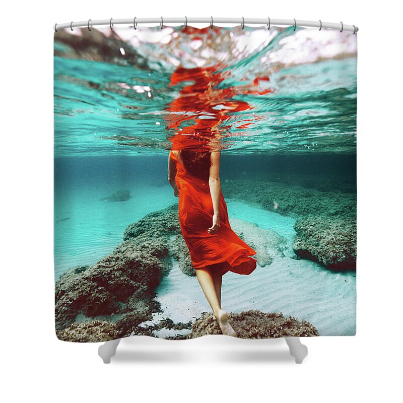 Mermaid Shower Curtain featuring the photograph Orange Mermaid by Gemma Silvestre