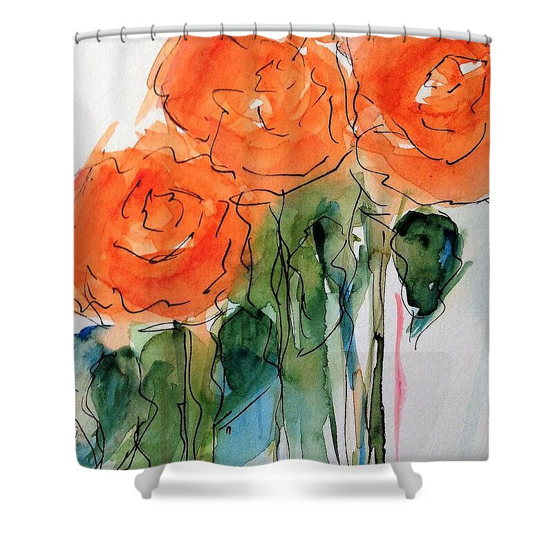 Orange Roses Shower Curtain featuring the painting orange Roses by Britta Zehm