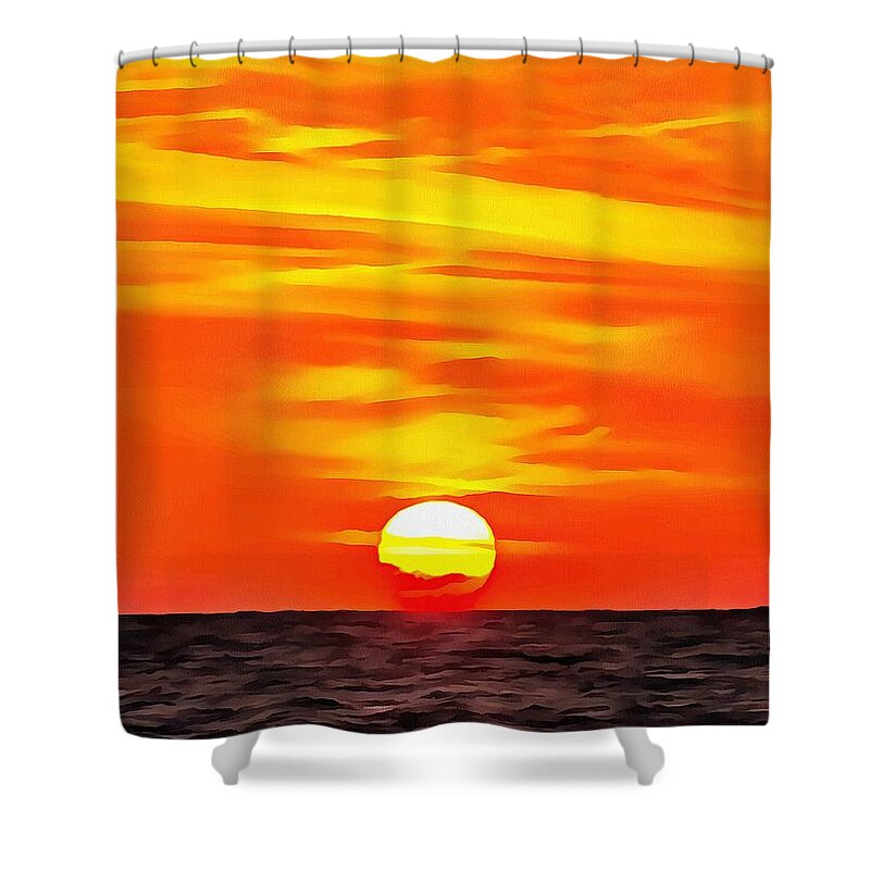 Sunset Shower Curtain featuring the painting Orange Sunset by Taiche Acrylic Art