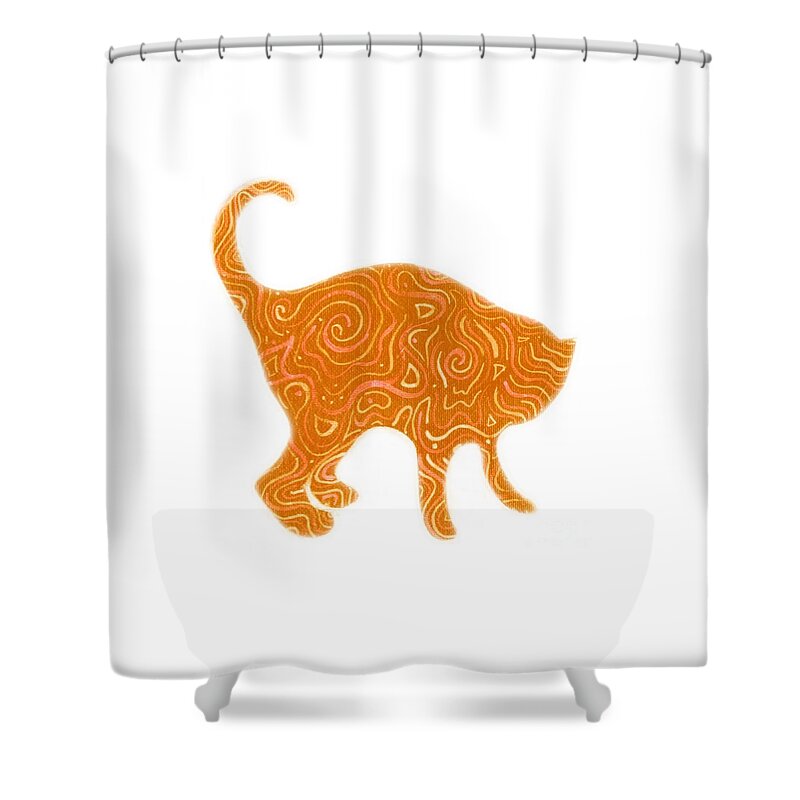 Cat Shower Curtain featuring the digital art Orange Tabby by Helena Tiainen