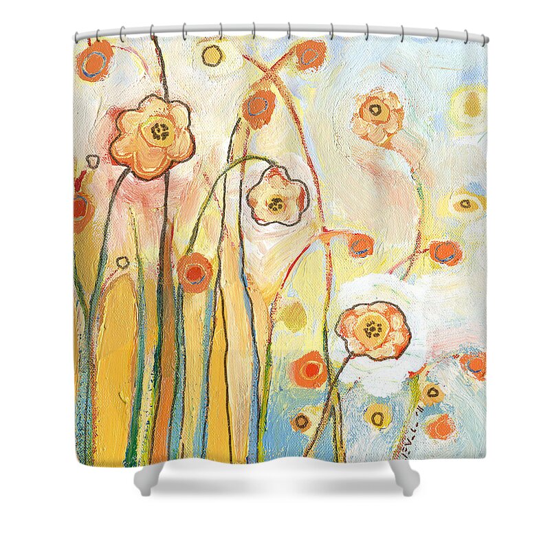 Floral Shower Curtain featuring the painting Orange Whimsy by Jennifer Lommers