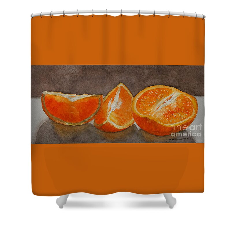 Jan Lawnikanis Shower Curtain featuring the painting Oranges Study by Jan Lawnikanis