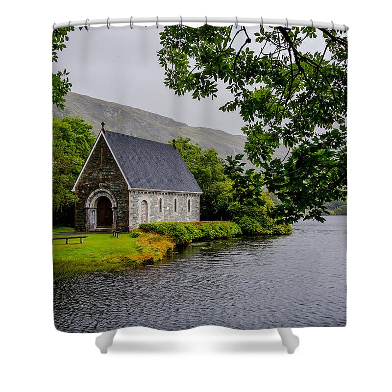 Oratory Shower Curtain featuring the photograph Oratory in Gougane Barra National Park in Ireland by Andreas Berthold