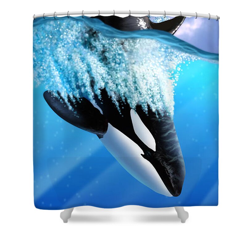 Killer Whale Shower Curtain featuring the digital art Orca 2 by Jerry LoFaro