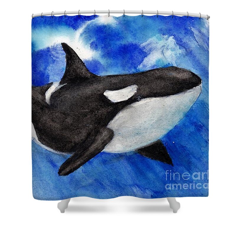 Ocean Shower Curtain featuring the painting Orca Baby by Randy Sprout