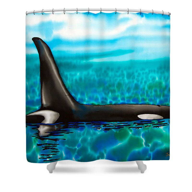  Orca Shower Curtain featuring the painting Orca by Daniel Jean-Baptiste