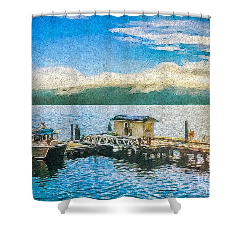 Orcas Shower Curtain featuring the photograph Orcas Village Dock by William Wyckoff