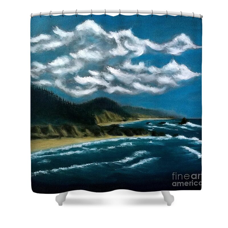 Oregon Shower Curtain featuring the painting Oregon Coast by John Lyes