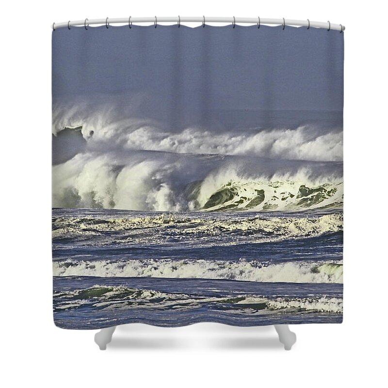 Oregon Shower Curtain featuring the digital art Oregon Coast Waves On A Windy Morning by Tom Janca