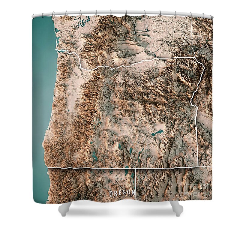 Oregon Shower Curtain featuring the digital art Oregon State USA 3D Render Topographic Map Neutral Border by Frank Ramspott