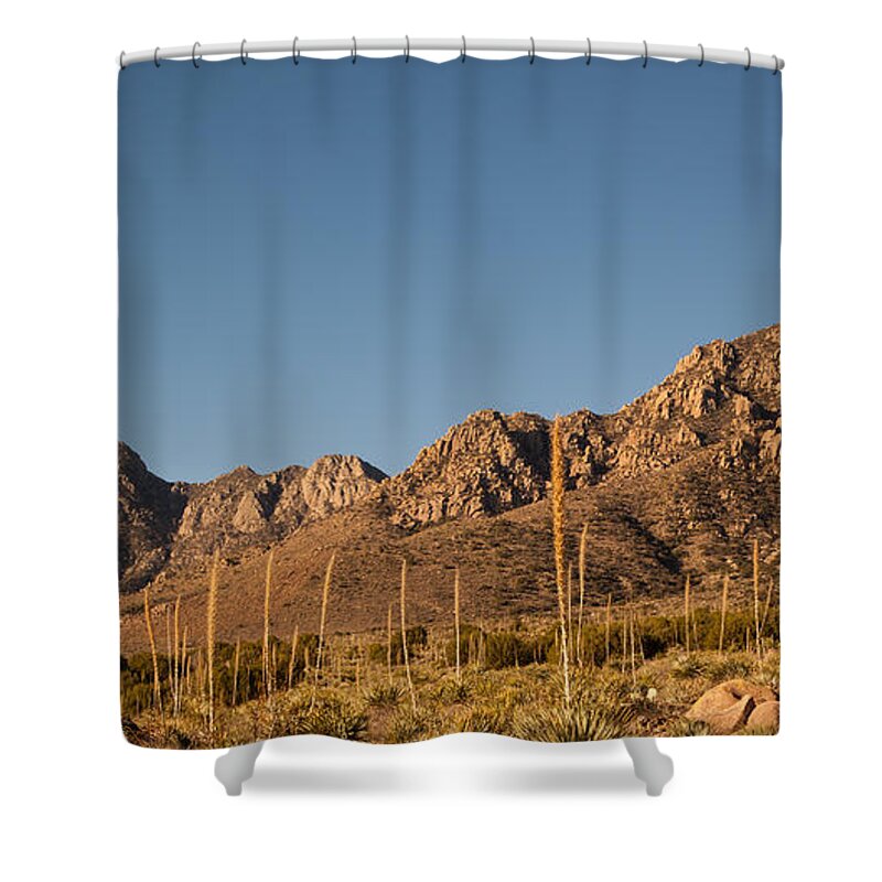 Aguirre Springs Shower Curtain featuring the photograph Organ Mountans at Sunrise-3 by Alan Vance Ley
