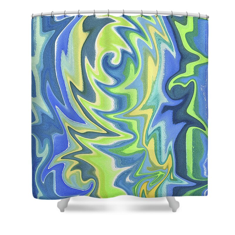 Abstract Shower Curtain featuring the painting Organic Abstract Swirls Cool Blues by Irina Sztukowski