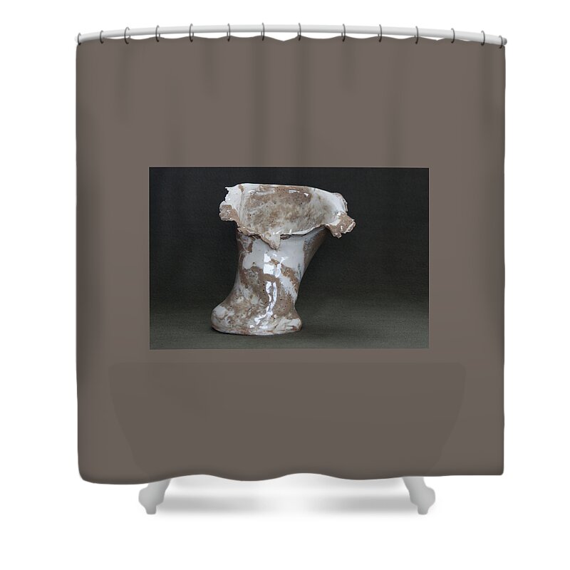 Clay Shower Curtain featuring the ceramic art Organic Marbled Clay Ceramic Vase by Suzanne Gaff