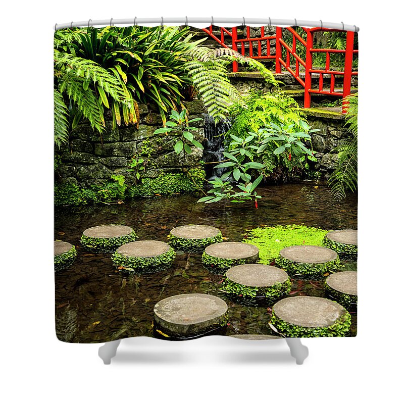 Tropical Shower Curtain featuring the photograph Oriental Garden Stepping Stones by Brenda Kean