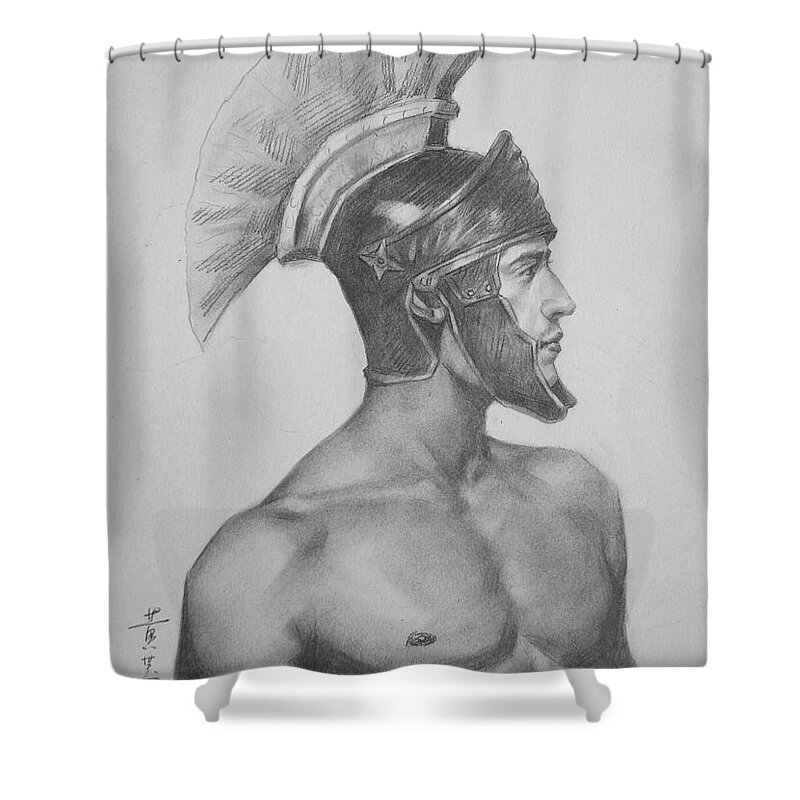 Original Art Shower Curtain featuring the painting Original Charcoal Drawing Art Male Nude On Paper #16-2-25 by Hongtao Huang