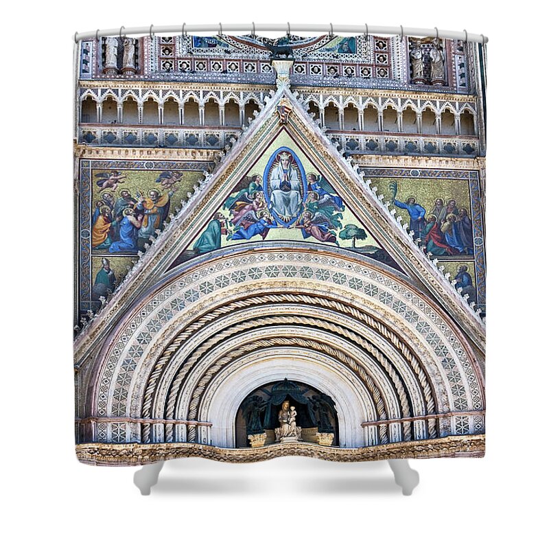 Duomo Shower Curtain featuring the photograph Orvieto Duomo Facade Close-up by Sally Weigand