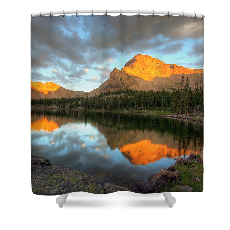 Landscape Shower Curtain featuring the photograph Ostler Lake and Peak by Brett Pelletier