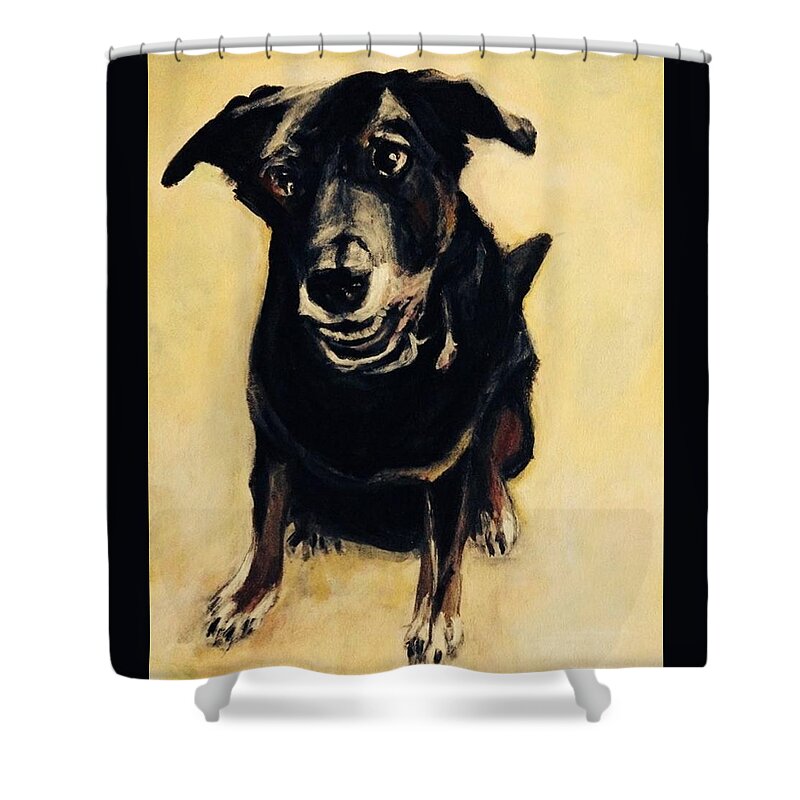 Dog Shower Curtain featuring the painting Otto the Dog by Denice Palanuk Wilson