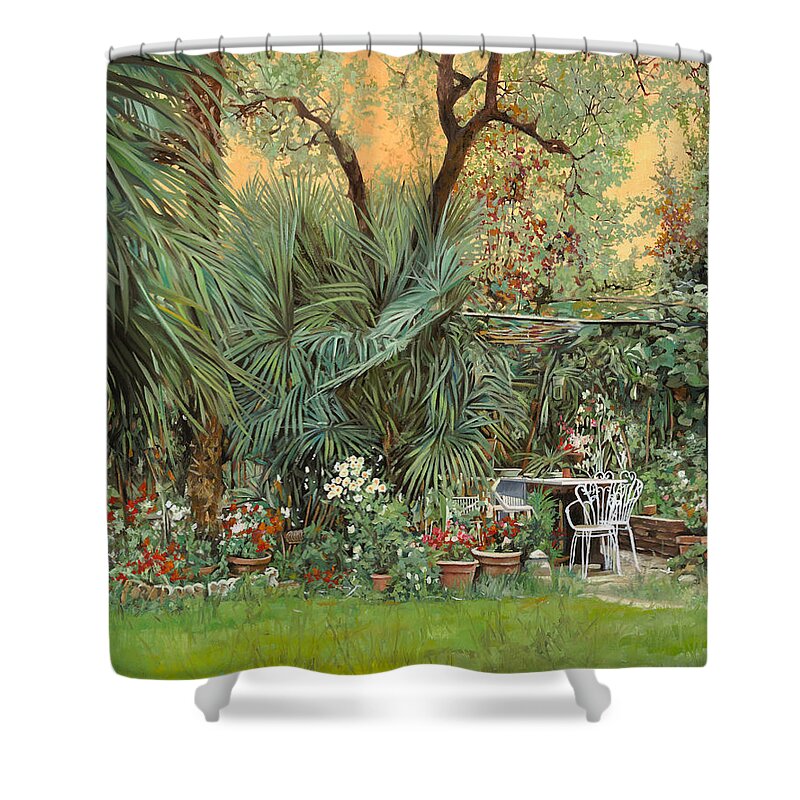 Garden Shower Curtain featuring the painting Our Little Garden by Guido Borelli