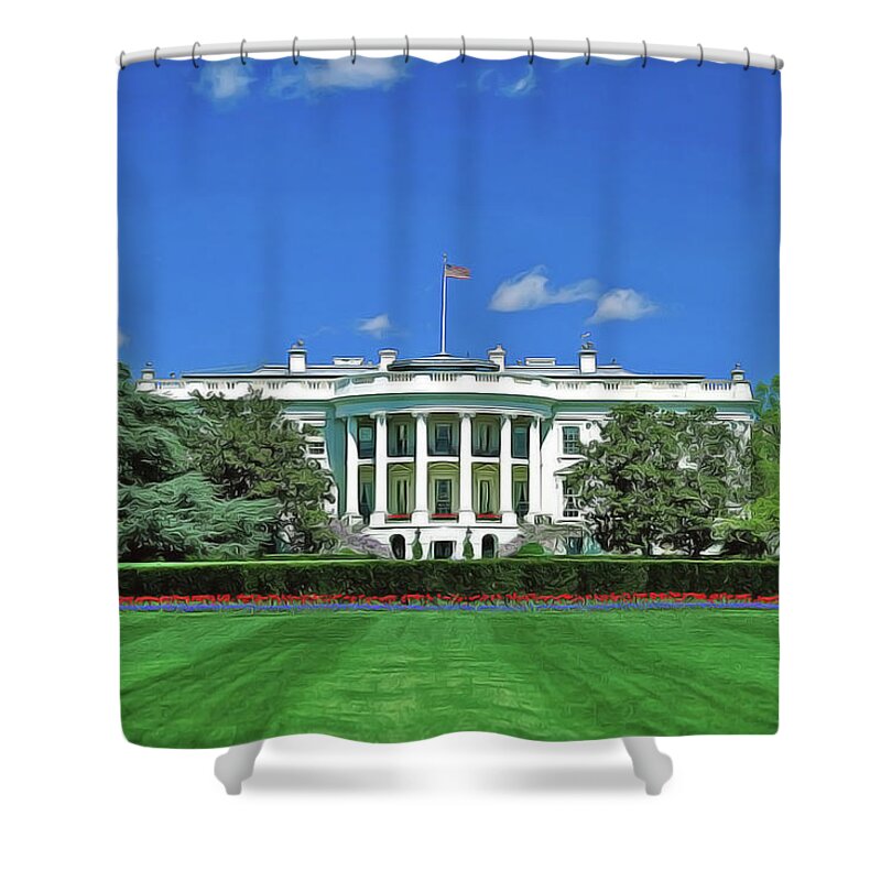 The White House Shower Curtain featuring the painting Our White House by Harry Warrick