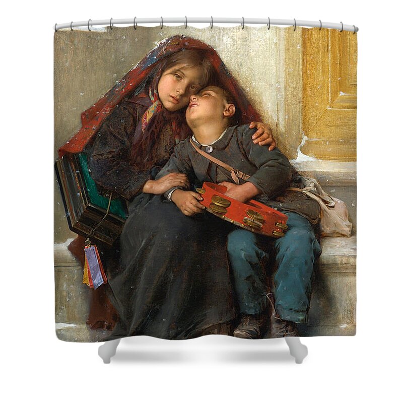 Leon Perrault Shower Curtain featuring the painting Out in the Cold by Leon Perrault