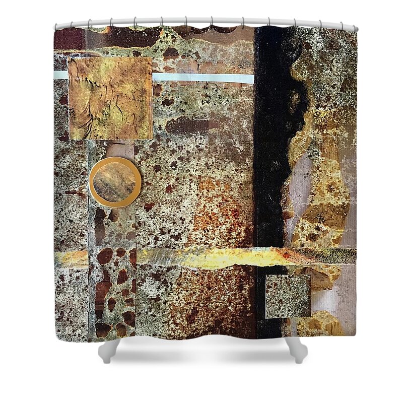 Collage Shower Curtain featuring the mixed media Out of Chaos II by Sandra Lee Scott