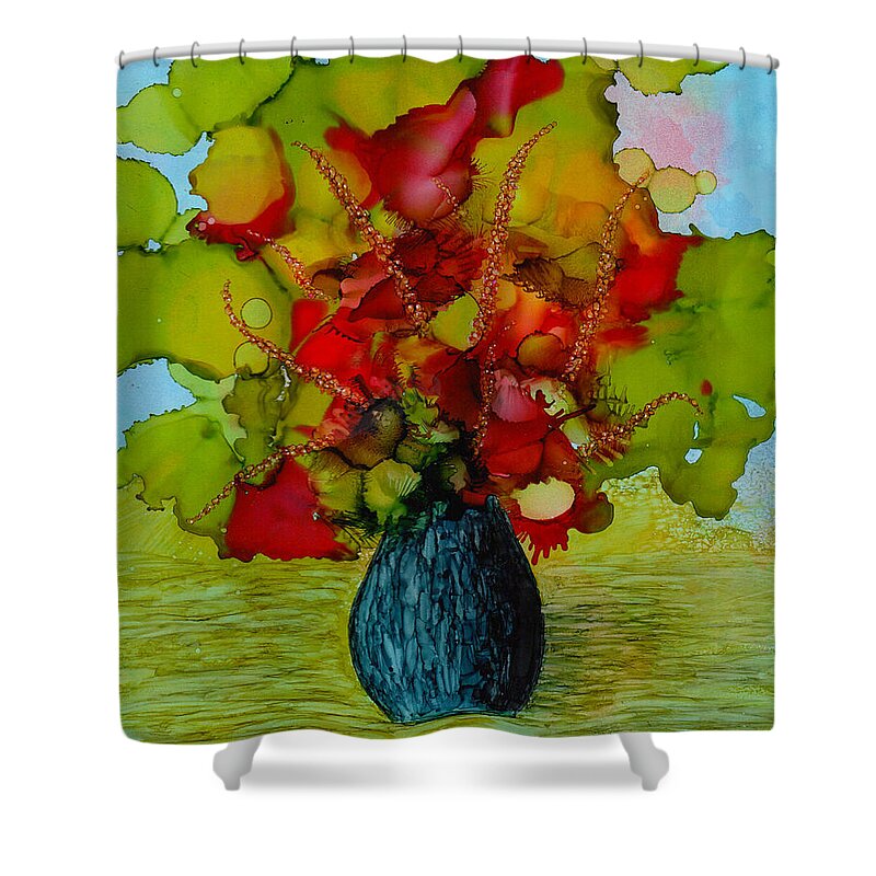 Flowers Shower Curtain featuring the painting Out of the Blue by Laurie Williams