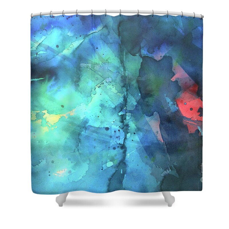 Abstract Shower Curtain featuring the painting Out of the Blue by Lucy Arnold