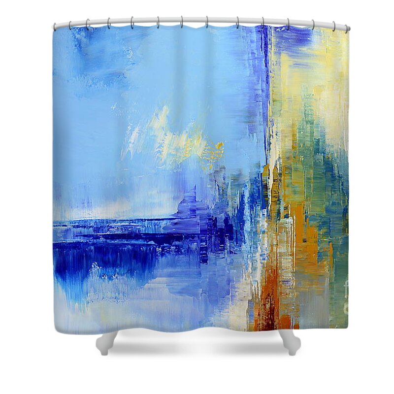 Abstract Shower Curtain featuring the painting Out of the Blue by Tatiana Iliina
