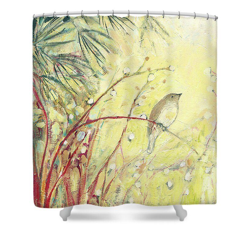 Bird Shower Curtain featuring the painting Out on a Limb by Jennifer Lommers