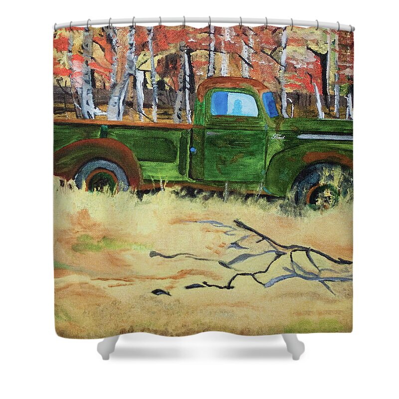  Shower Curtain featuring the painting Out to Pasture by Judy Huck