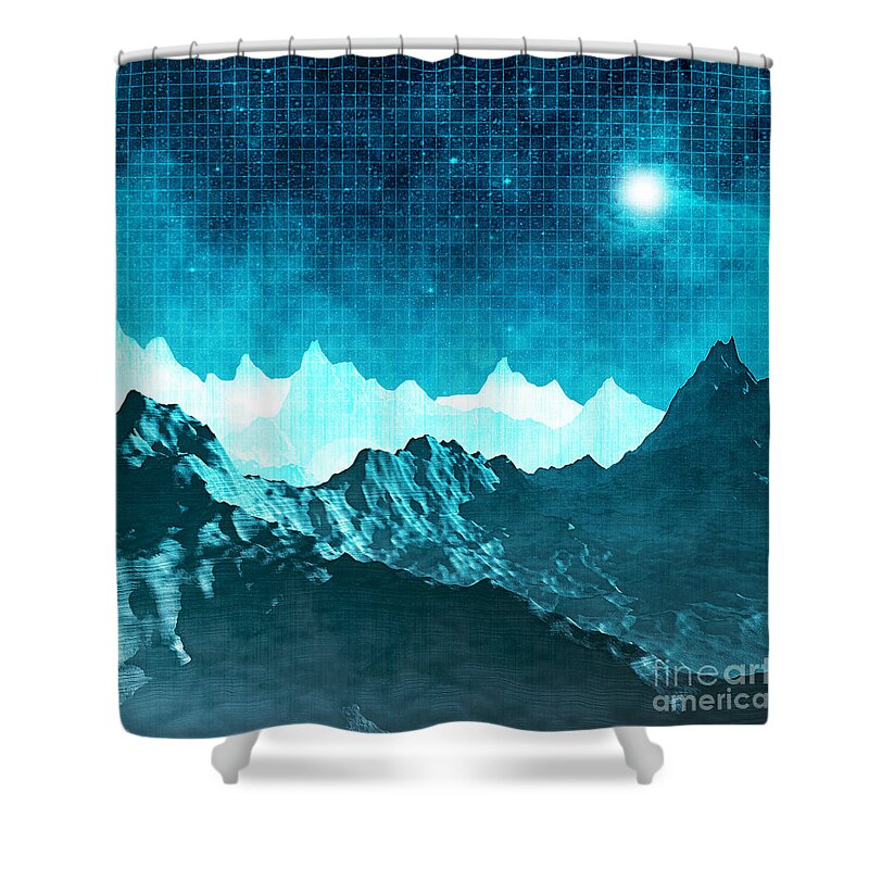 Space Shower Curtain featuring the digital art Outer Space Mountains by Phil Perkins