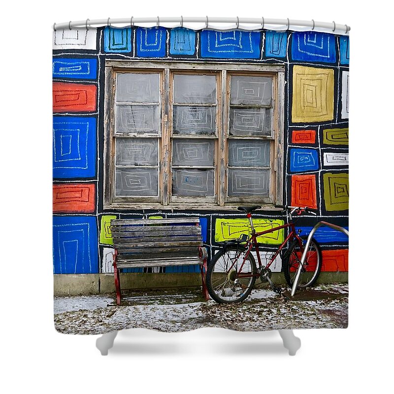 Color Shower Curtain featuring the photograph Outside Boxes by Mike Reilly