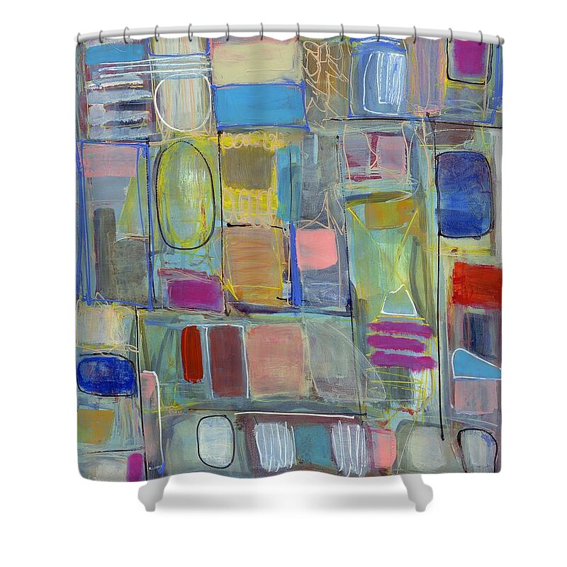 Abstract Shower Curtain featuring the painting Oval Block by Lynne Taetzsch