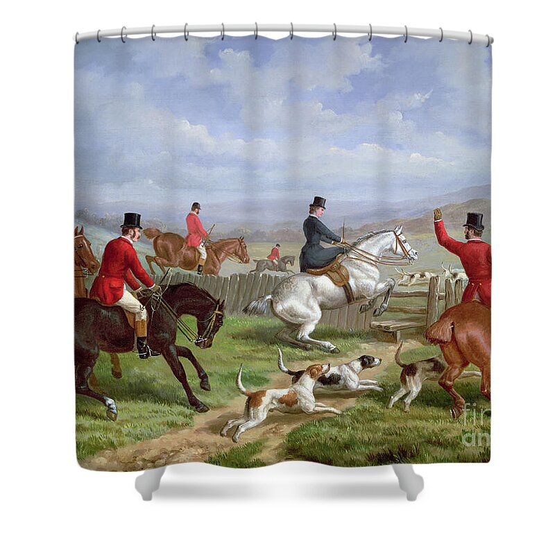 Over Shower Curtain featuring the painting Over the Fence by Edward Benjamin Herberte