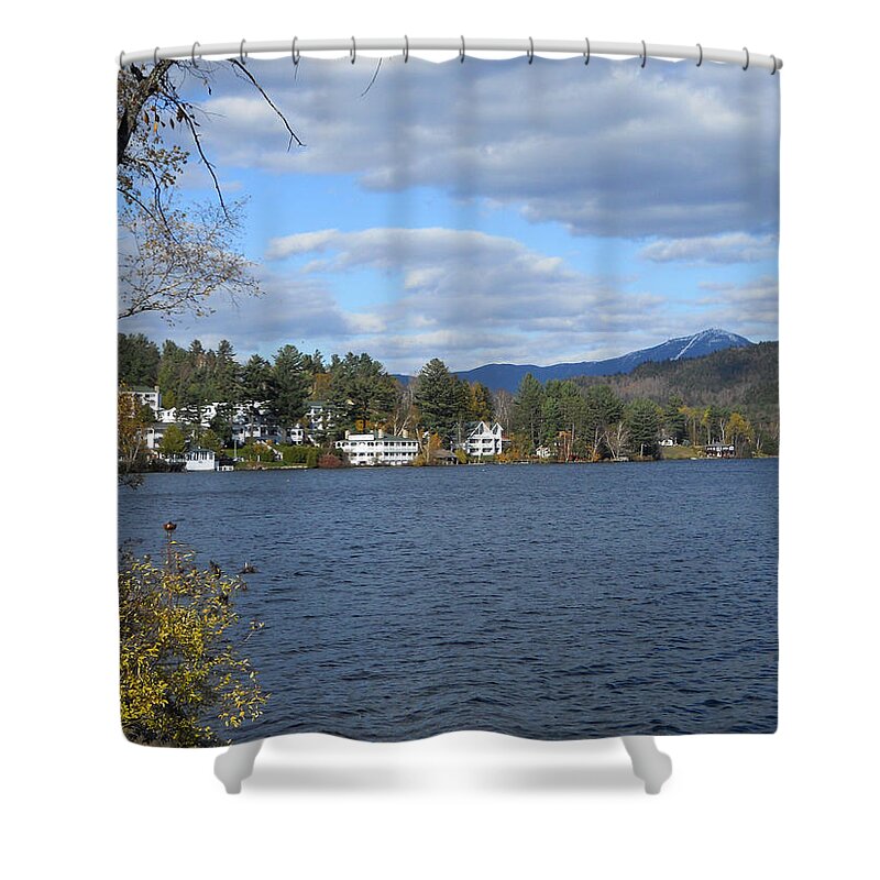 Lake Placid Shower Curtain featuring the photograph Over the Lake by Maggy Marsh