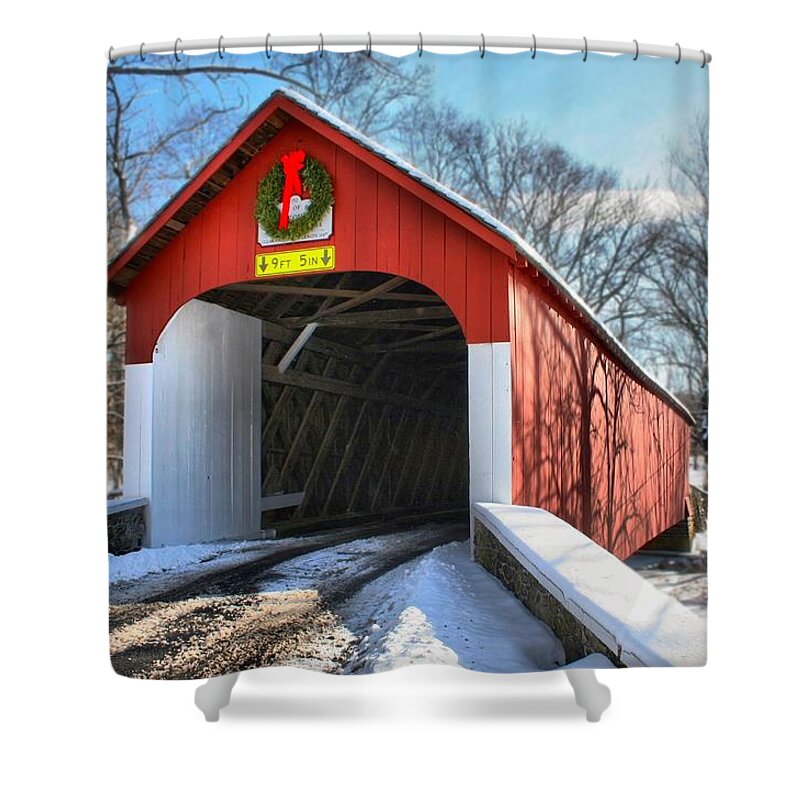 Covered Bridge Shower Curtain featuring the photograph Over the River and Through the Woods by DJ Florek