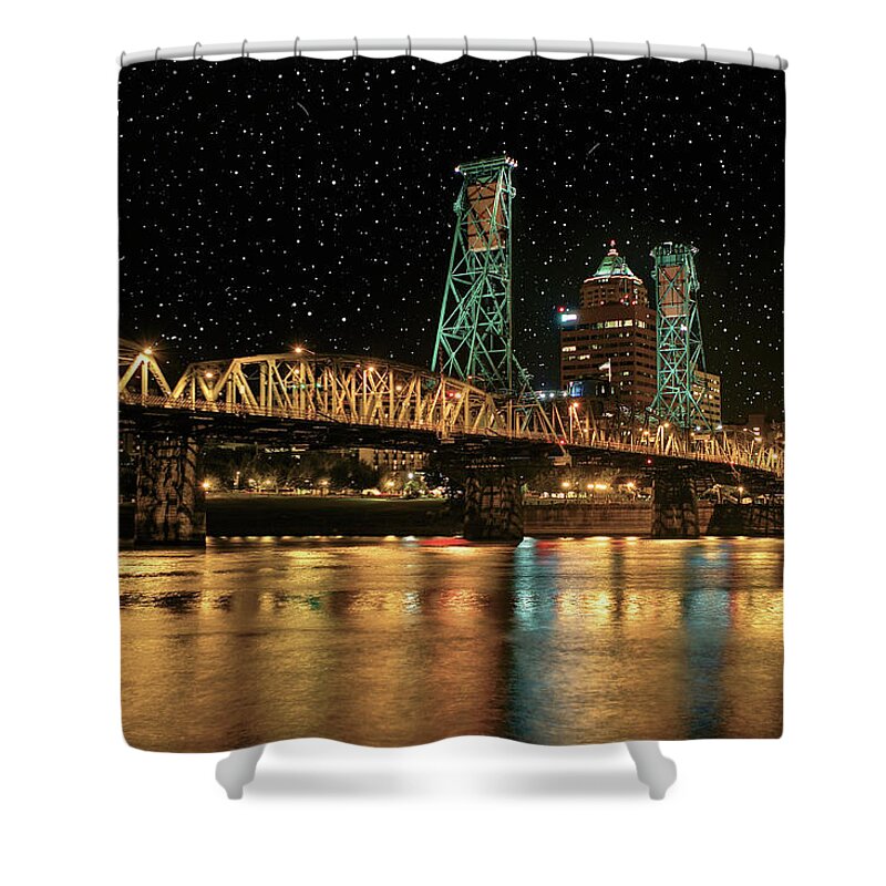 Architecture Shower Curtain featuring the photograph Over the Willamette Under the Stars by SC Heffner
