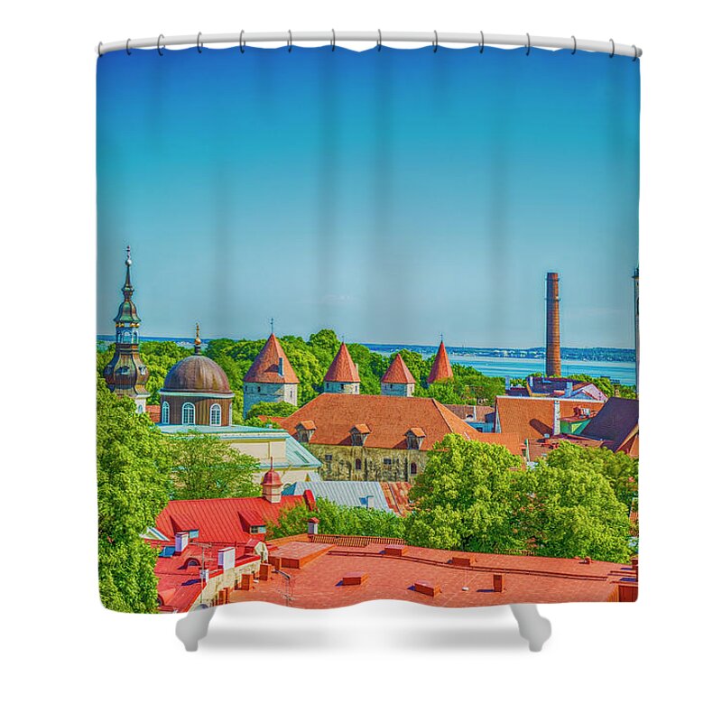 Tallinn Shower Curtain featuring the digital art Overlooking Tallinn by Mick Burkey