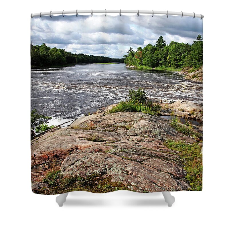 Sturgeon Chutes Shower Curtain featuring the photograph Overlooking The Wanapitei River From Sturgeon Chutes by Debbie Oppermann