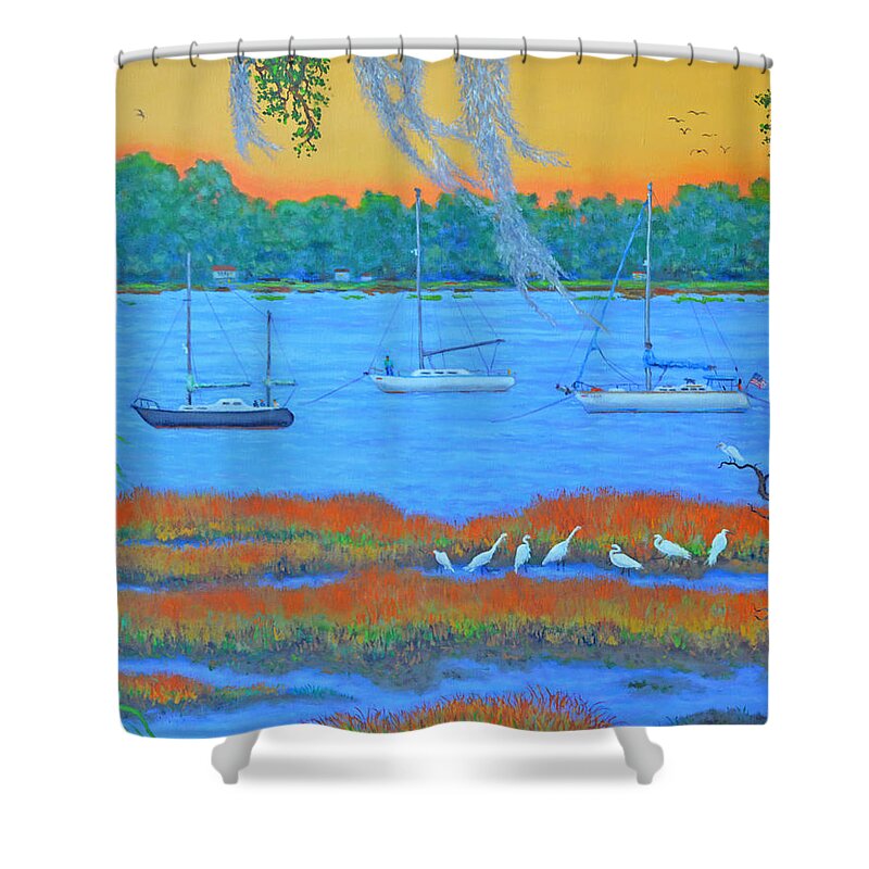 Beaufort Shower Curtain featuring the painting Overnight in Beaufort by Dwain Ray